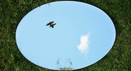 Mirror on grass reflecting the sky. Photo by Jovis Aloor on Unsplash